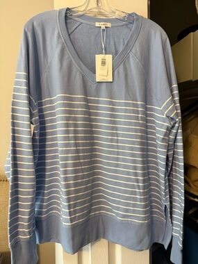 Z Supply Powder Blue Striped V-Neck Pullover Weekender